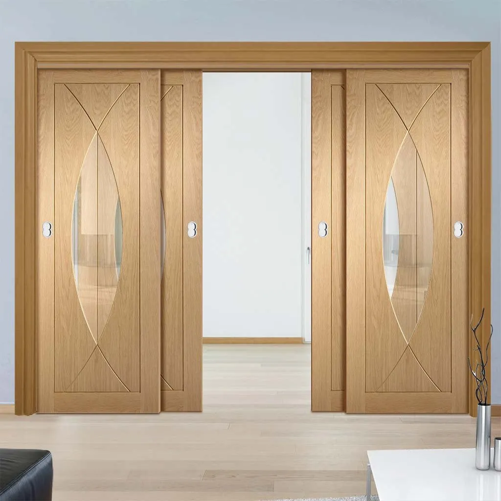 Bespoke Pass-Easi Pesaro Oak Glazed - 4 Sliding Doors and Frame Kit