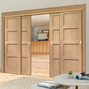 Bespoke Pass-Easi Shaker Oak 4 Panel - 4 Sliding Doors and Frame Kit - Prefinished