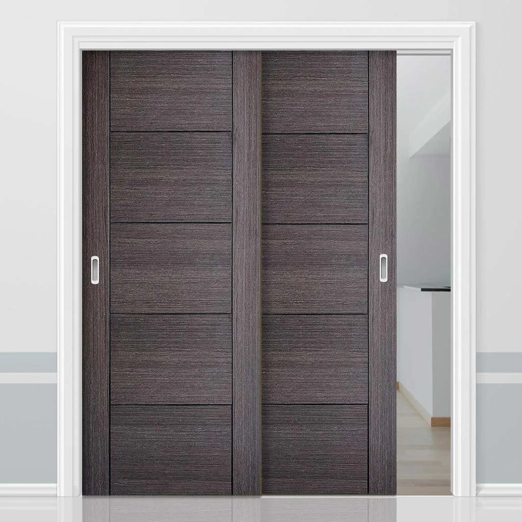 Bespoke Pass-Easi Vancouver Ash Grey Door - 2 Sliding Doors and Frame Kit - Prefinished