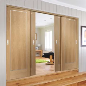 Bespoke Pass-Easi Varese Oak Flush - 4 Sliding Doors and Frame Kit - Aluminium Inlay - Prefinished