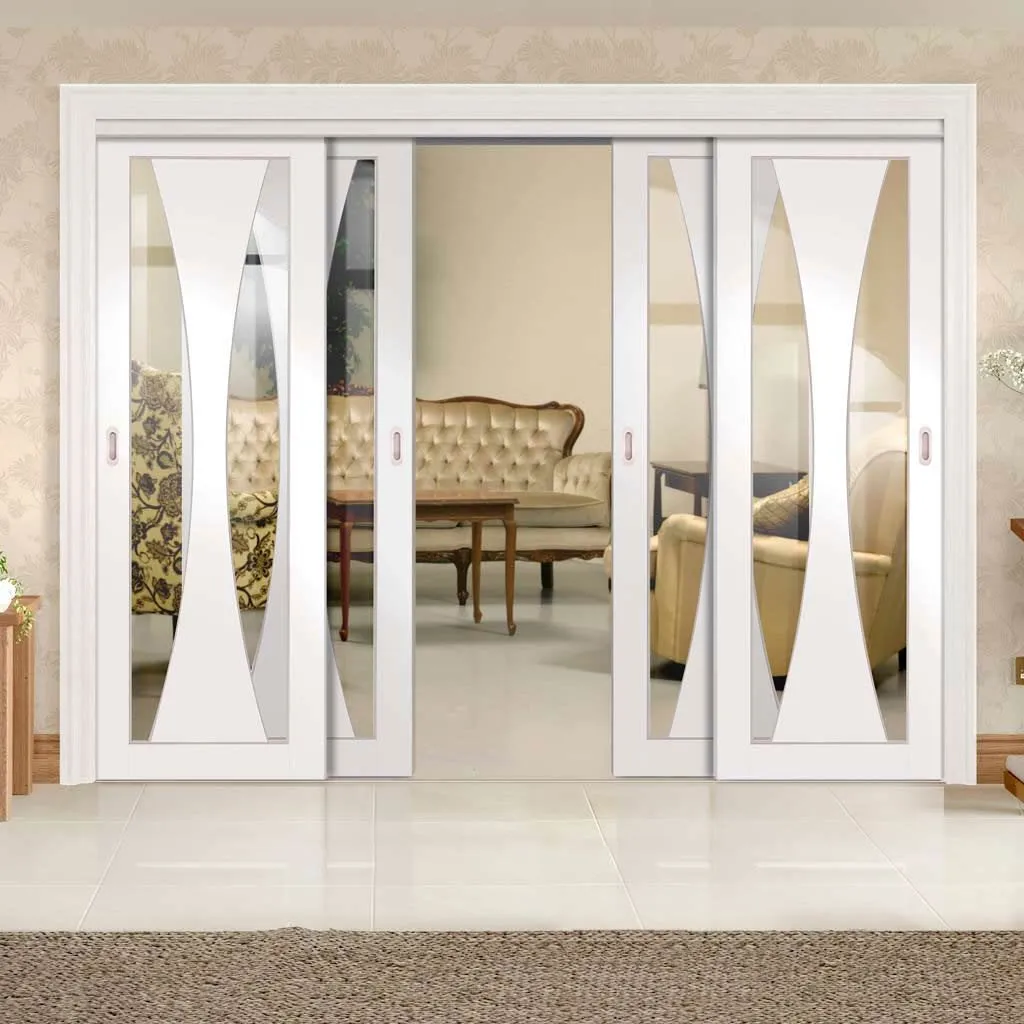 Bespoke Pass-Easi Verona Glazed - 4 Sliding Doors and Frame Kit - White Primed