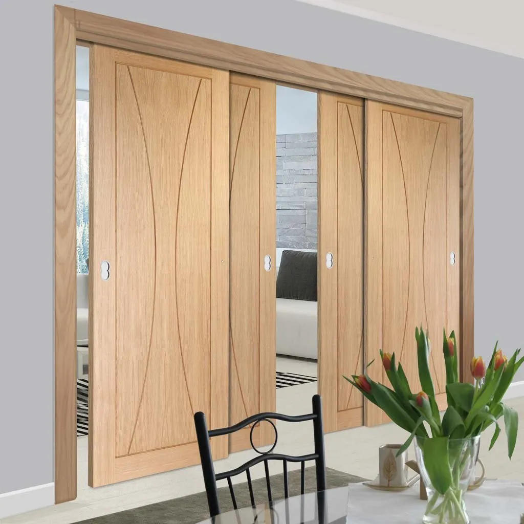 Bespoke Pass-Easi Verona Oak Flush - 4 Sliding Doors and Frame Kit