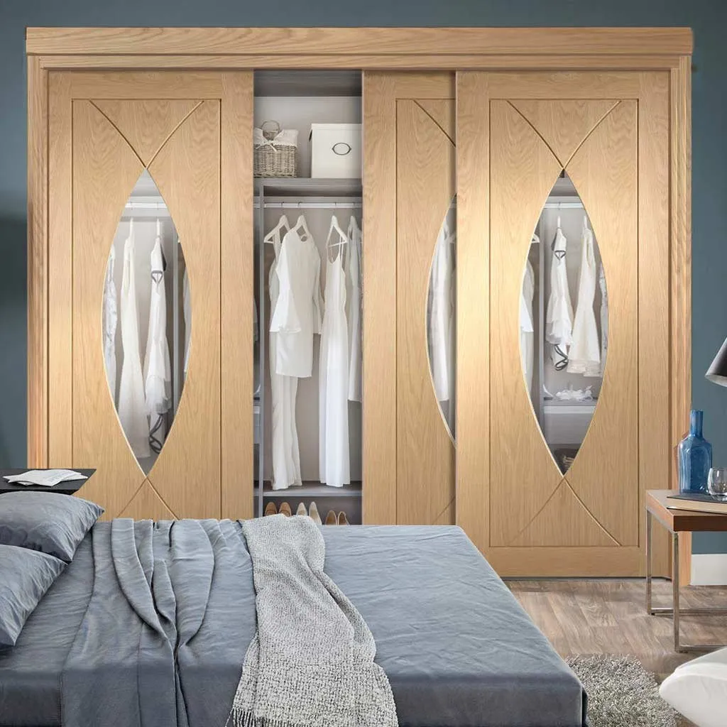 Bespoke Pesaro Oak Glazed 3 Door Maximal Wardrobe and Frame Kit - Prefinished