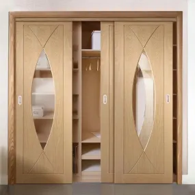 Bespoke Pesaro Oak Glazed 3 Door Maximal Wardrobe and Frame Kit