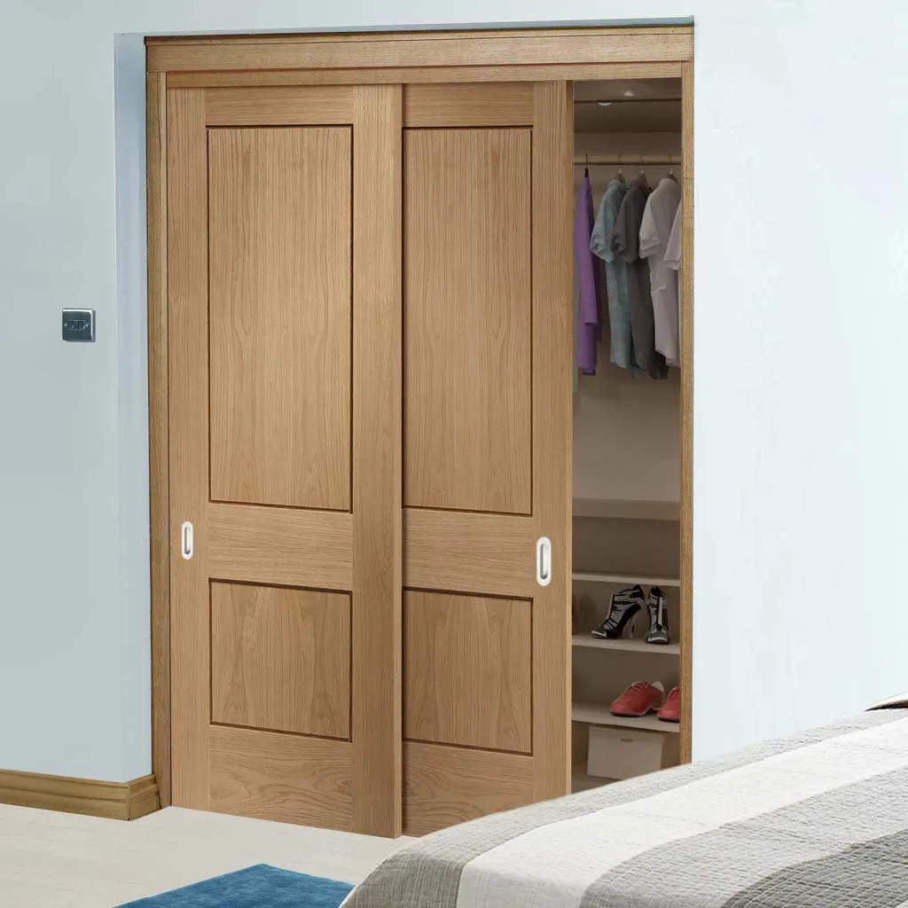 Bespoke Piacenza Oak 2 Panel Flush 2 Door Maximal Wardrobe and Frame Kit - Groove Design