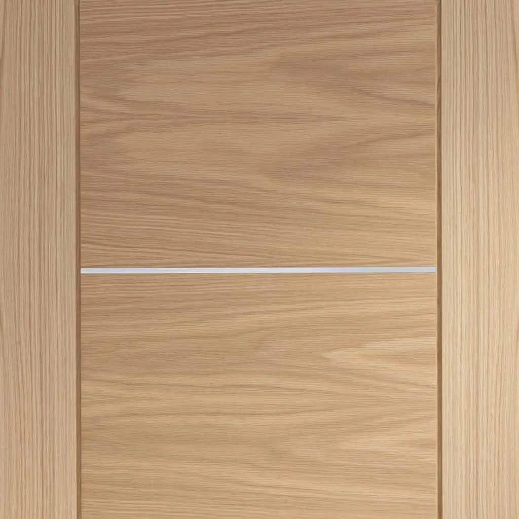 Bespoke Portici Oak Flush Double Frameless Pocket Door - Aluminium Inlay - Prefinished