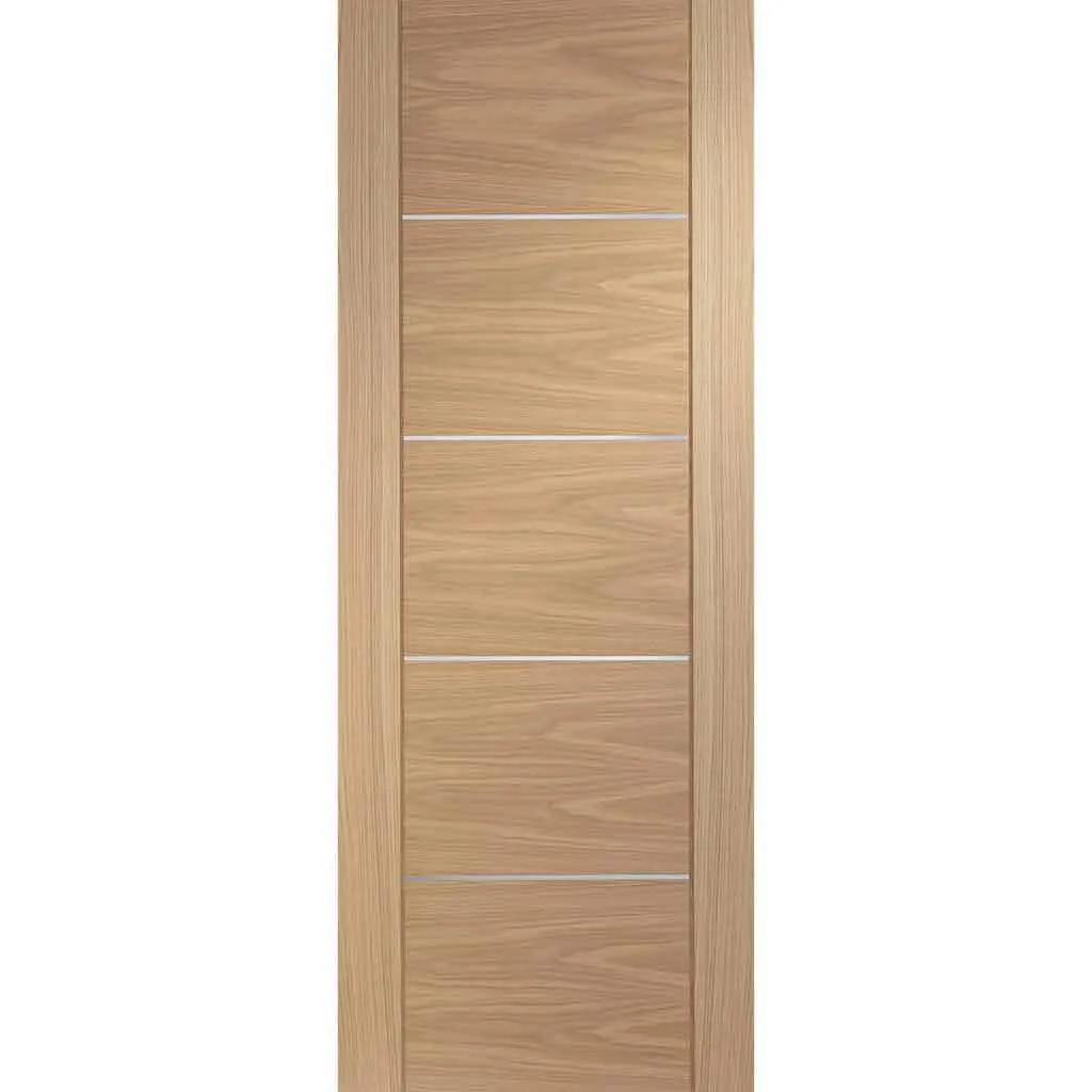 Bespoke Portici Oak Flush Double Frameless Pocket Door - Aluminium Inlay - Prefinished