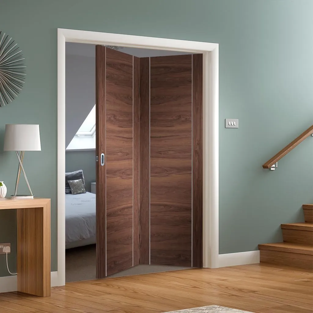 Bespoke Thrufold Forli Walnut Flush Folding 2 0 Door - Aluminium Inlay - Prefinished