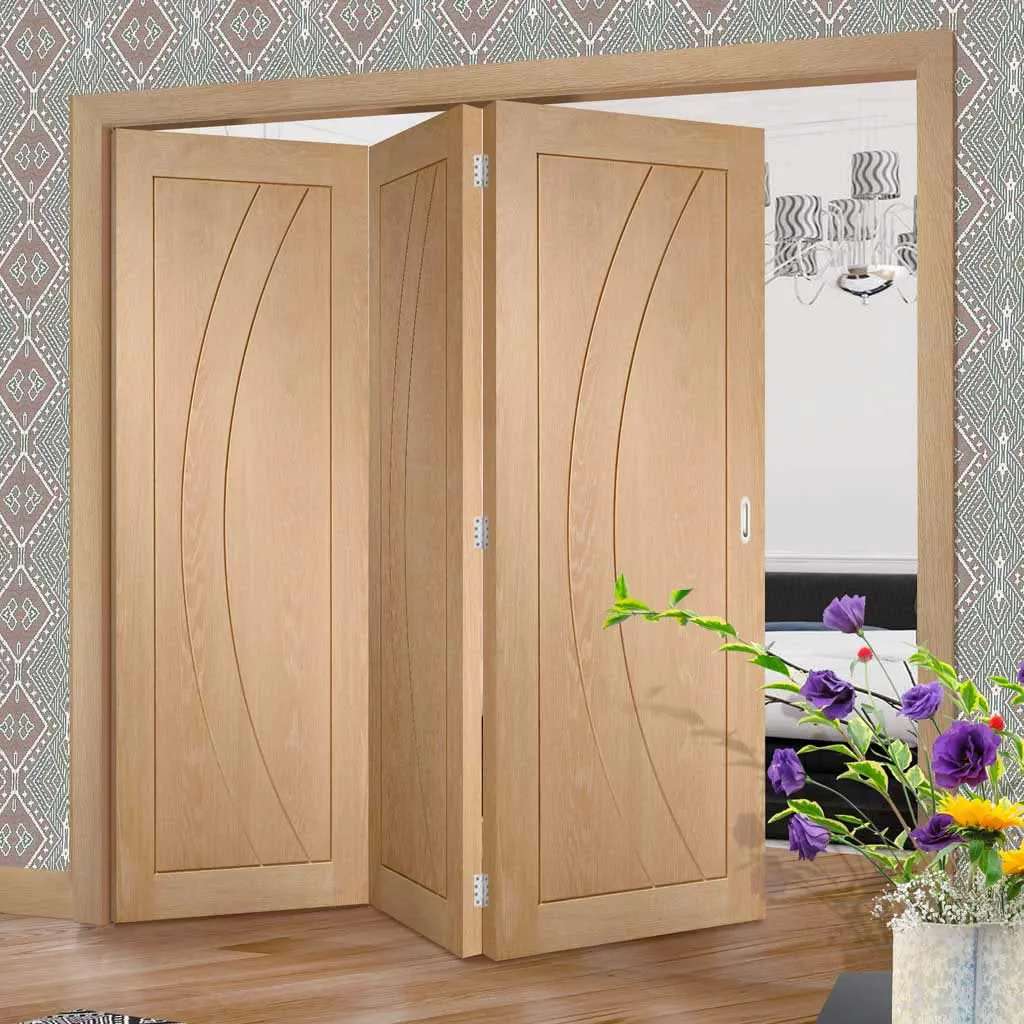 Bespoke Thrufold Salerno Oak Flush Folding 3 0 Door - Prefinished