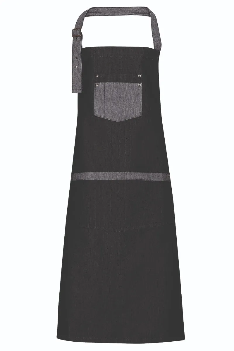 Black Contrast Denim Bib Adjustable Apron (2 Pocket)