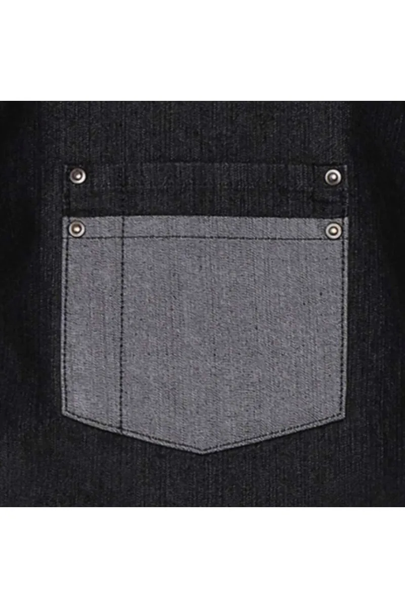 Black Contrast Denim Bib Adjustable Apron (2 Pocket)