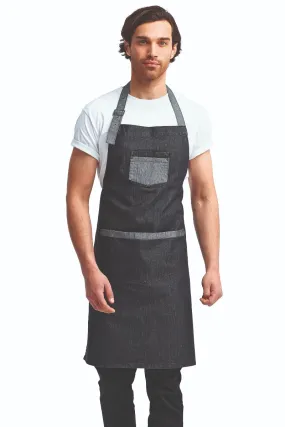 Black Contrast Denim Bib Adjustable Apron (2 Pocket)