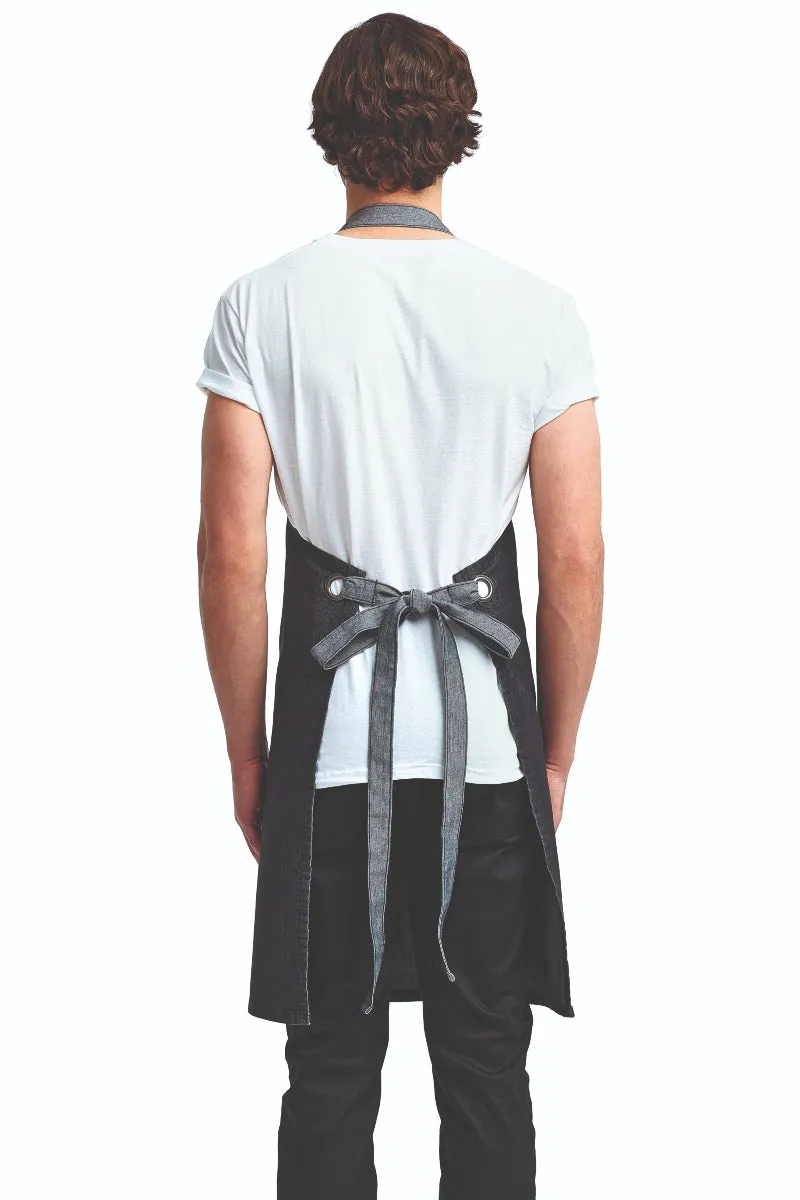 Black Contrast Denim Bib Adjustable Apron (2 Pocket)