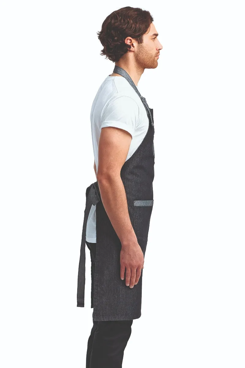 Black Contrast Denim Bib Adjustable Apron (2 Pocket)