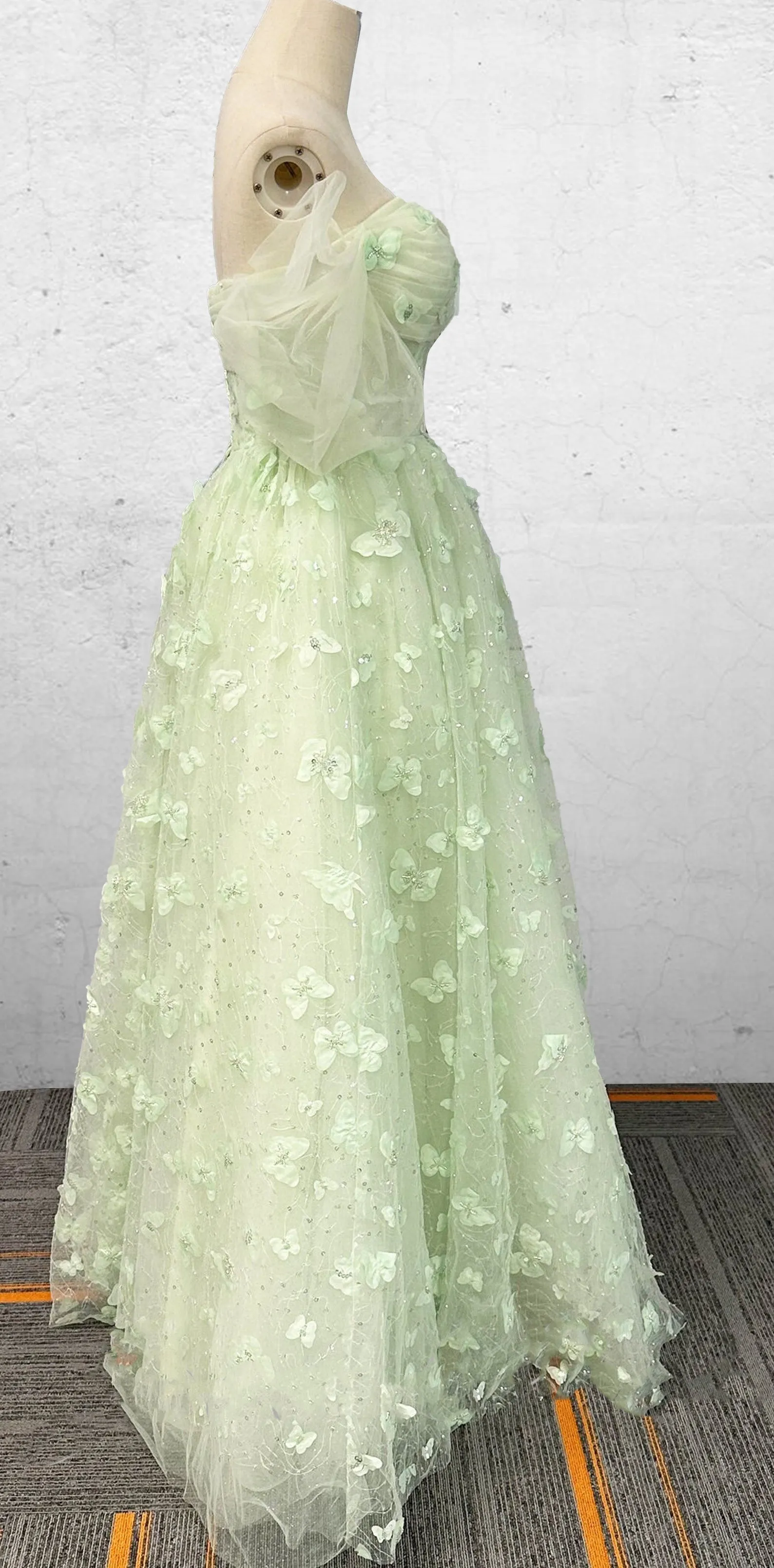 Boho A-Line Sweetheart Green Floor-Length Quinceanera Dress With Petticoat