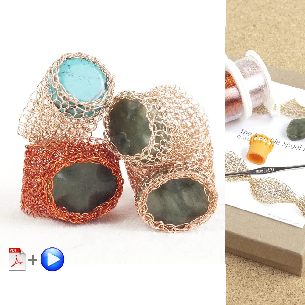 BOHO ring - Stone ring in wire crochet - DIY kit