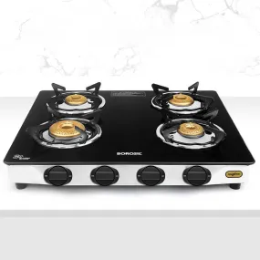 Borosil Blaze Glass-top Gas Stove, 4 Burners