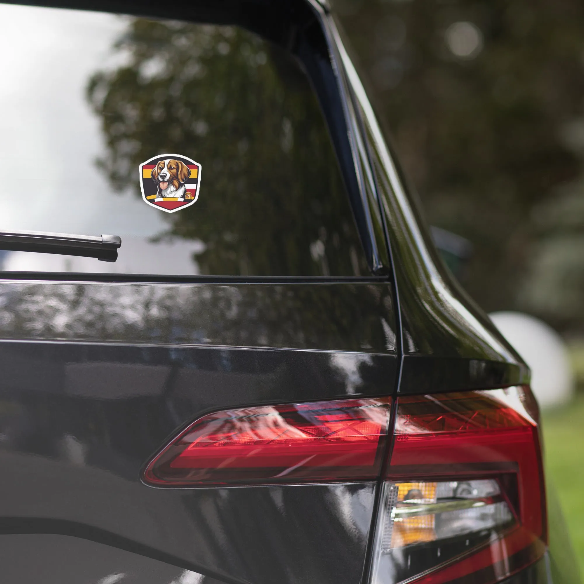 Bubble-free stickers / Dog in a Car sticker / AI created sticker Footbal, Dog & German flag theme