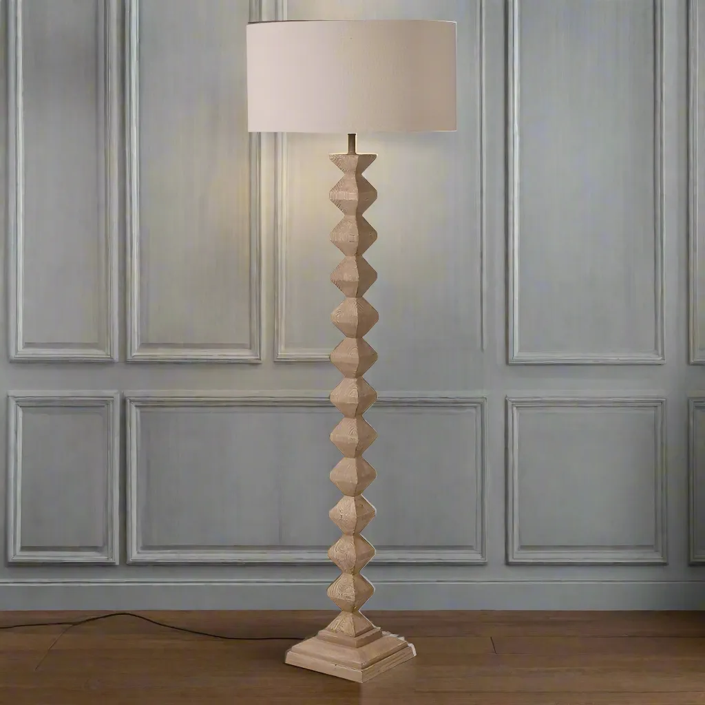 Carved Wooden Floor Lamp and Shade 160 cm