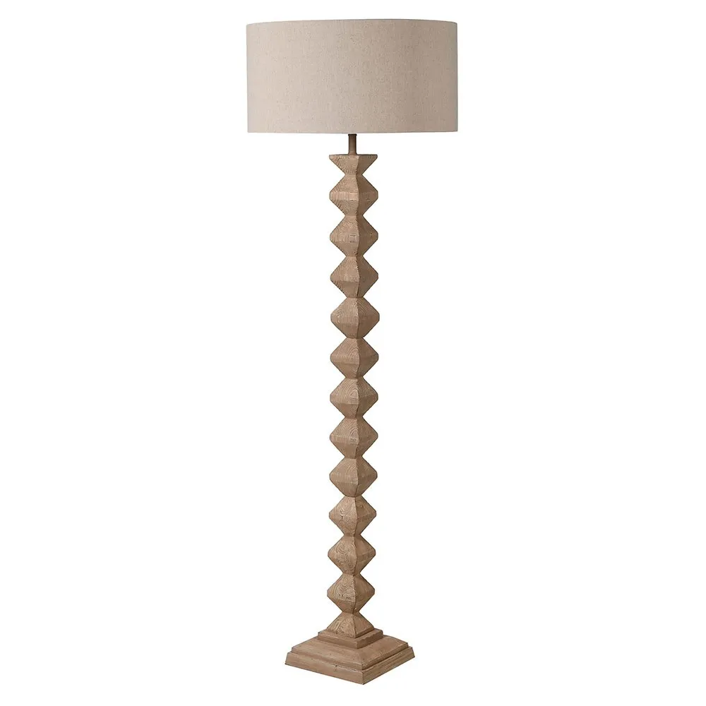 Carved Wooden Floor Lamp and Shade 160 cm