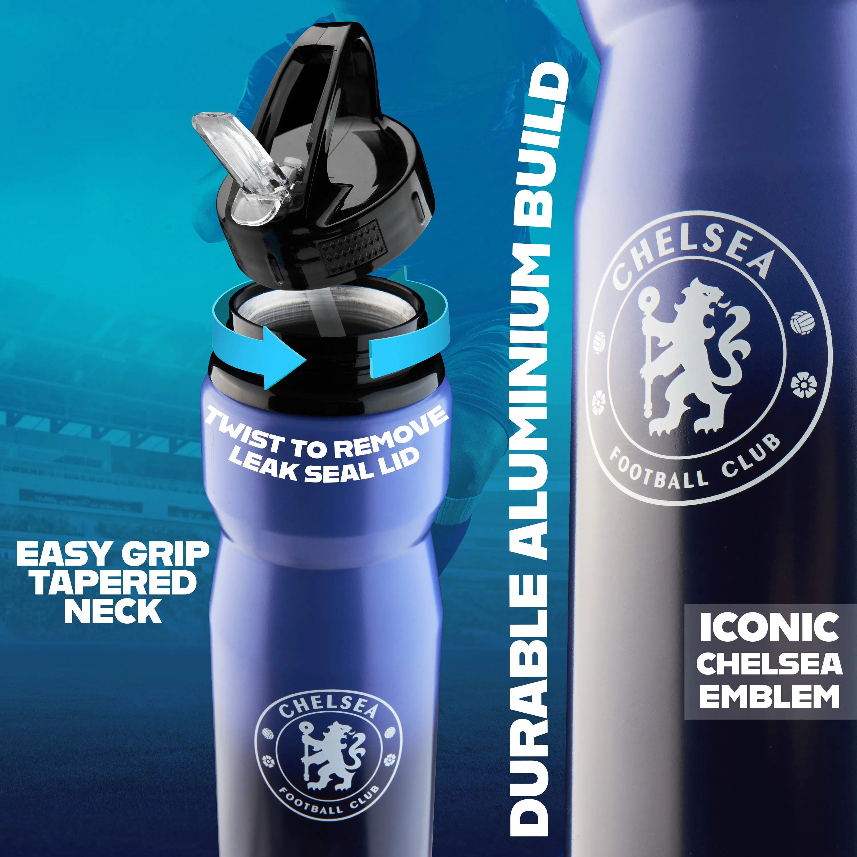 Chelsea FC Water Bottle with Straw - Metal Water Bottle for Football Fans