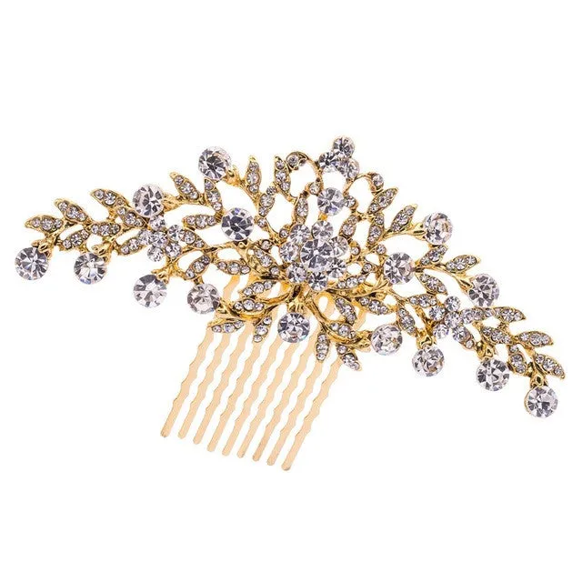 Clear Rhinestone Crystals Wedding Bride Bridal Floral Hair Comb Head Pieces Accessories