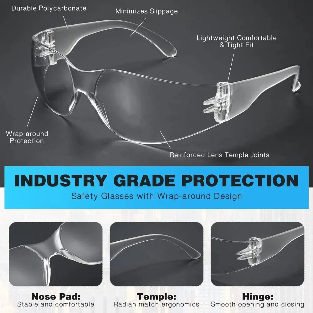 Clear Safety Glasses Protective Eyewear for Men Women Scratch & Impact Resistant Eye Protection for Work, Lab(10pcs)