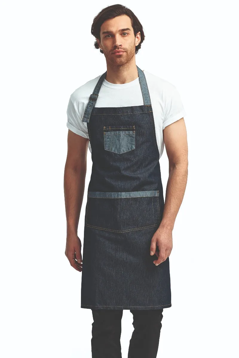 Contrast Denim Bib Adjustable Apron (2 Pocket)