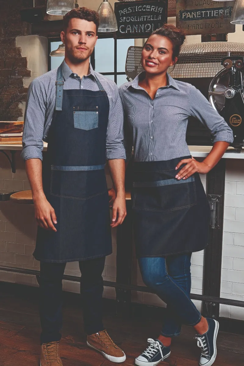 Contrast Denim Bib Adjustable Apron (2 Pocket)