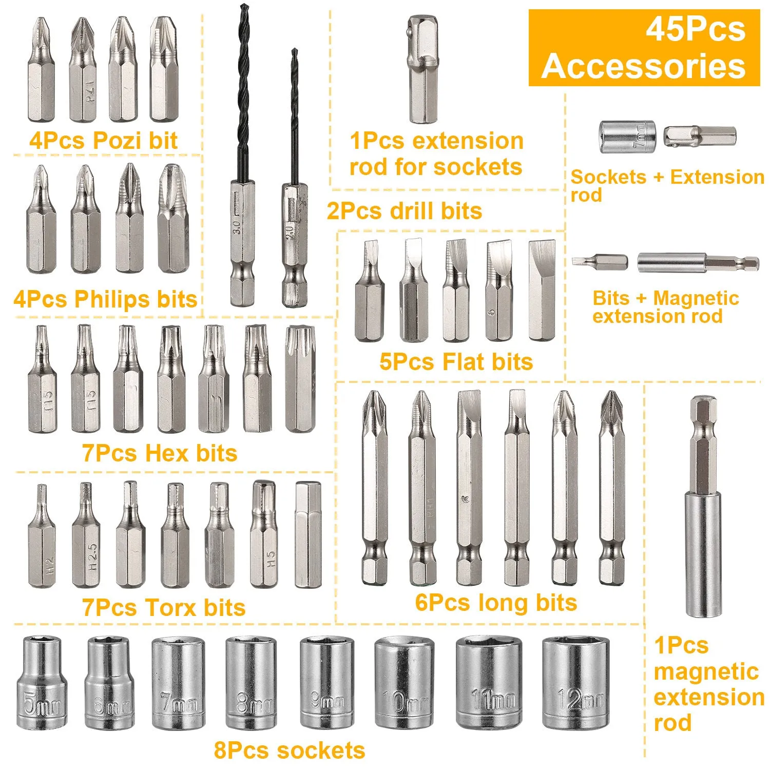 Cordless Electric Screwdriver Set Rechargeable 4.8V Drill Driver w/45 Drill Bits Carrying Case