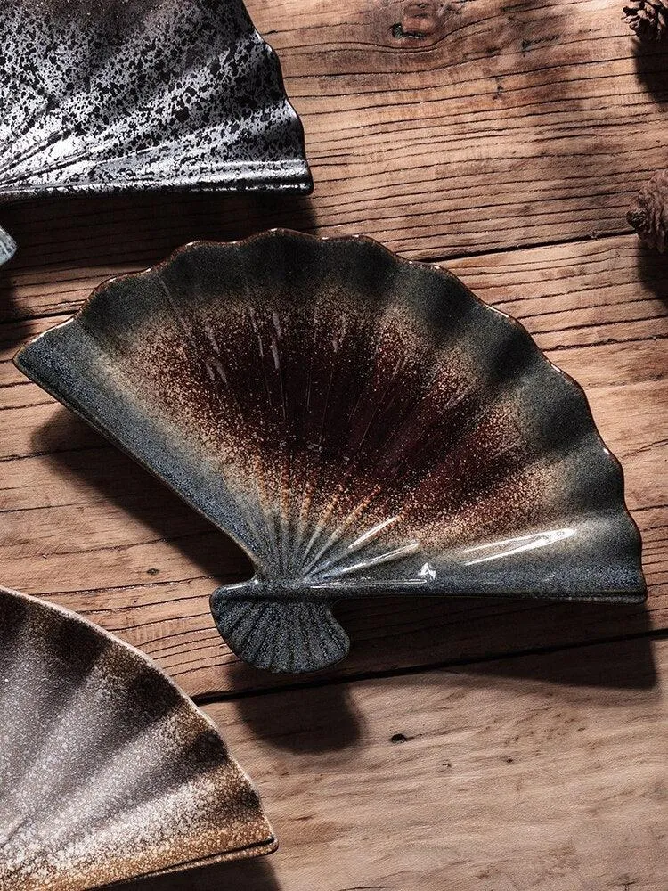 Cultural Harmony: Exquisite Japanese-Korean Fan Plate Set for Elegant Dining