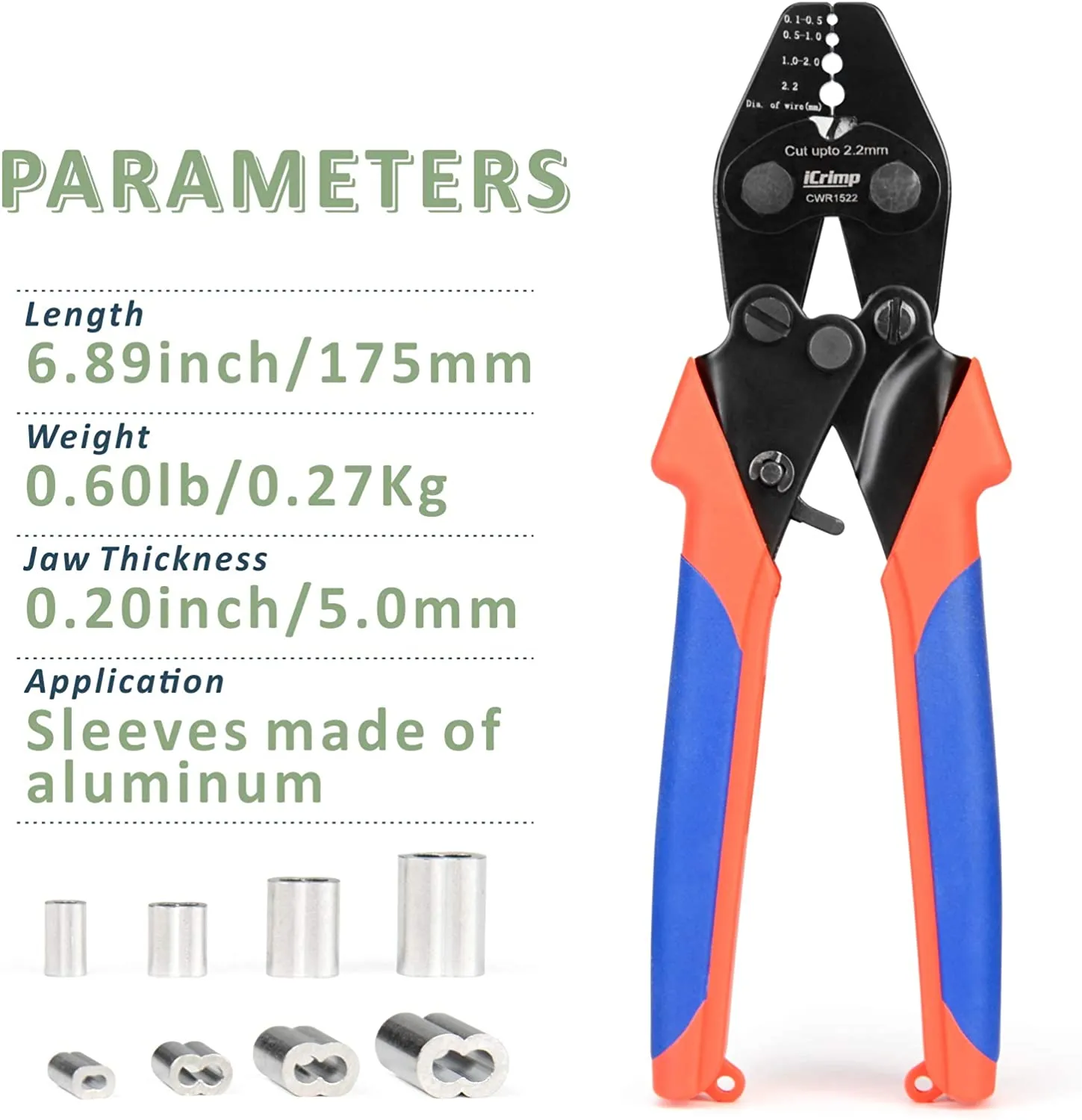 CWR1522 Wire Rope Crimping Tool with 150pcs Aluminum Double Sleeves, Wire Rope Cutter