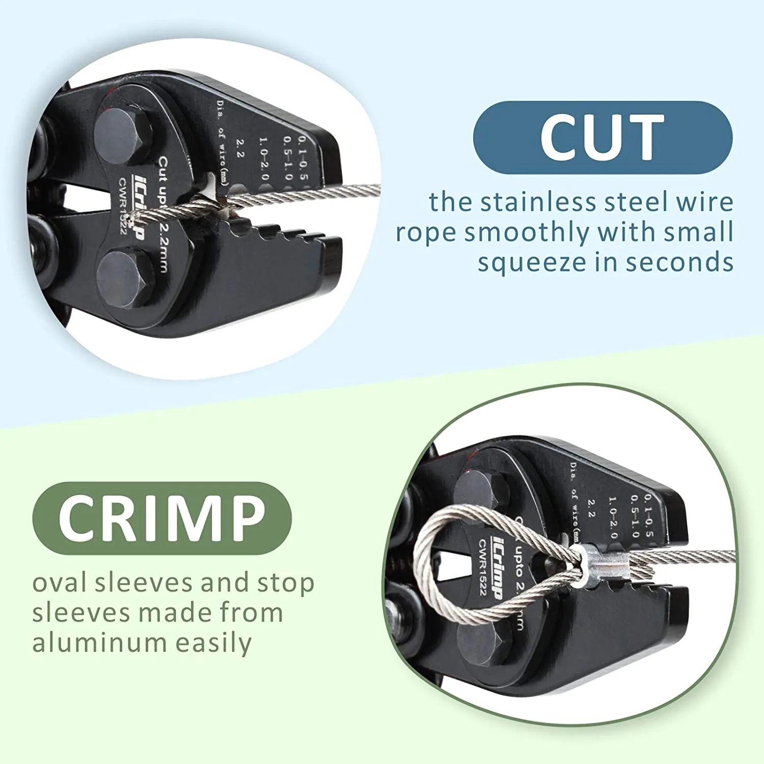 CWR1522 Wire Rope Crimping Tool with 150pcs Aluminum Double Sleeves, Wire Rope Cutter