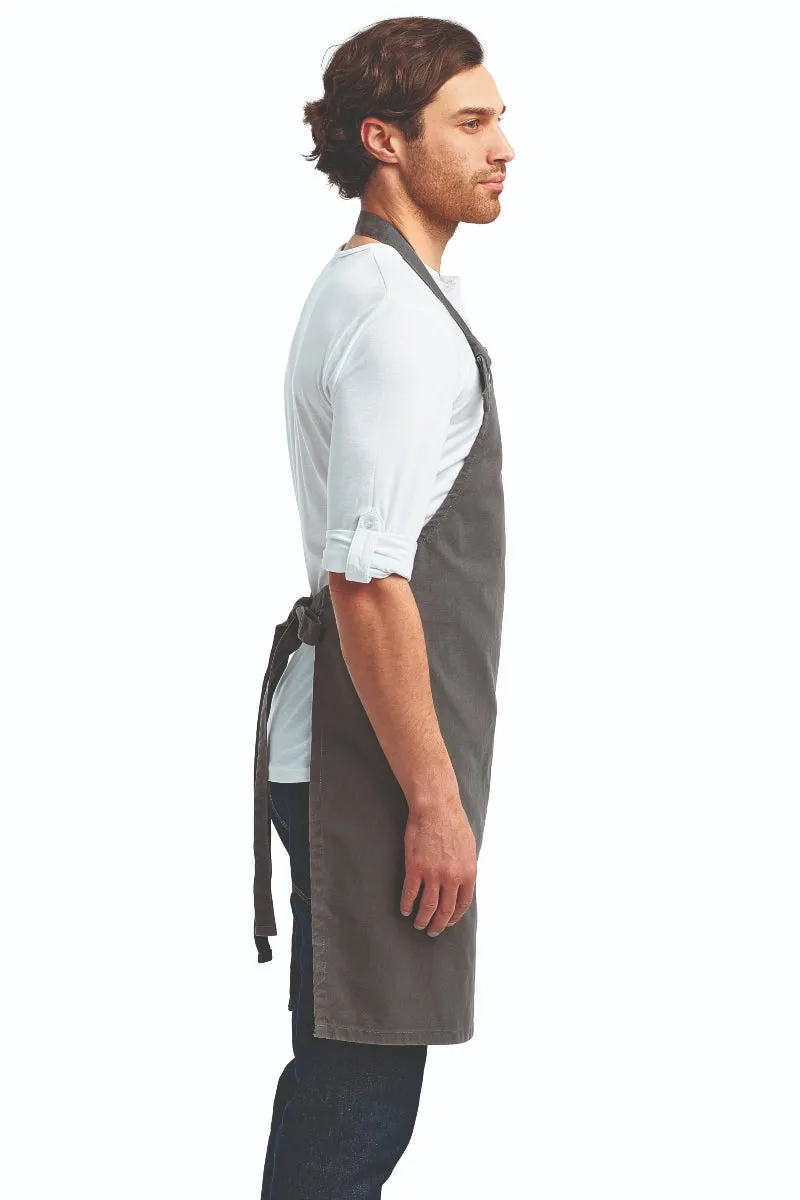 Dark Grey "Calibre" Heavy Cotton Canvas Adjustable Bib Apron (No Pockets)