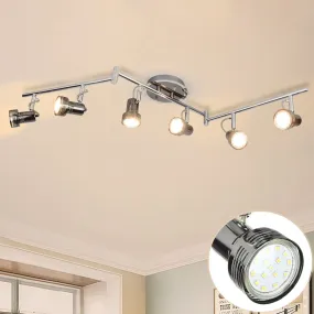 DLLT Modern 6-Light Led Track Lighting Fixtures, Rail 6-head Directional Kitchen Ceiling Spotlight, Flush Mount Foldable Track Light Kit for Living Room Dining Room Office, Rotatable Heads, Swing Arms