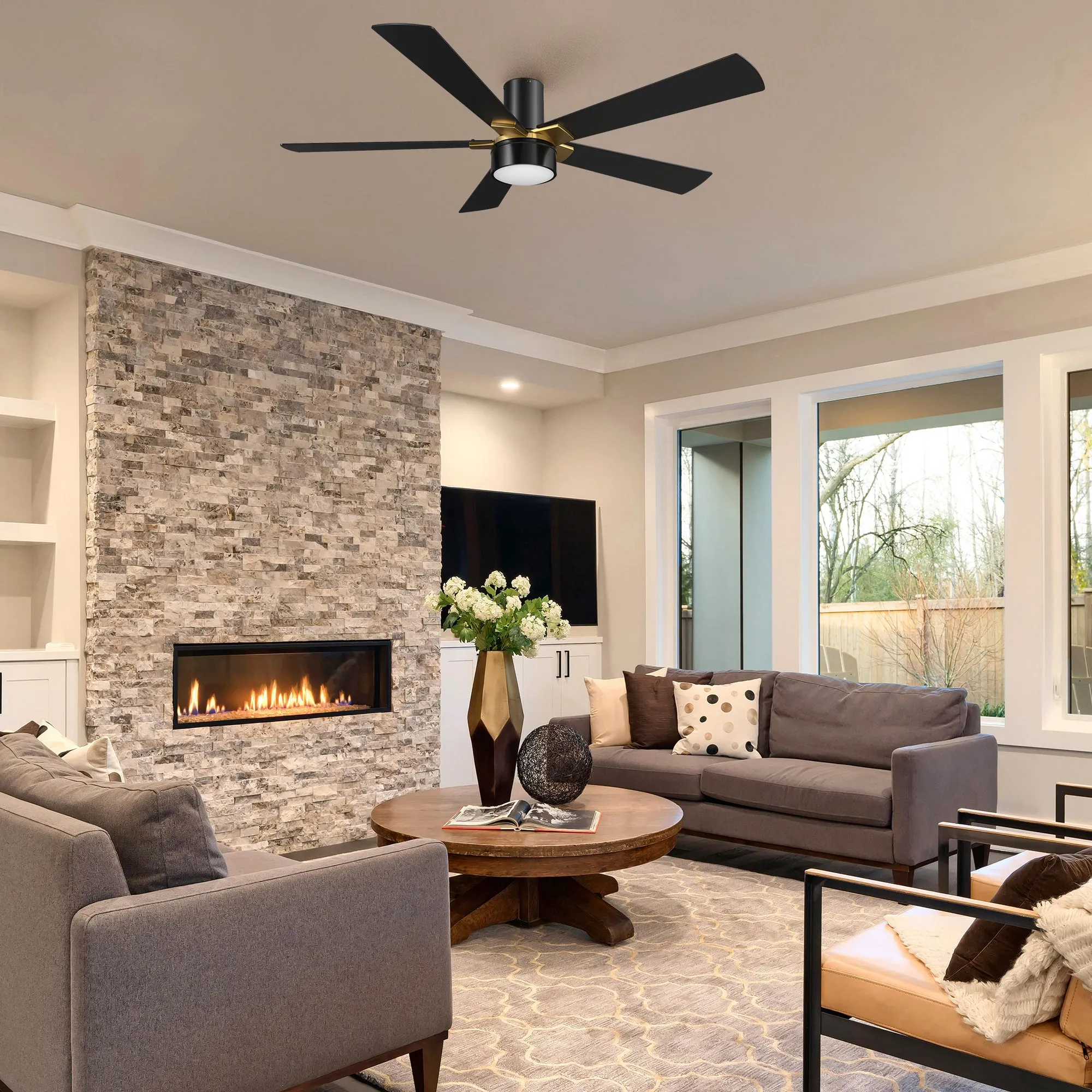 Duluth Outdoor Flush Mount Smart Ceiling Fan with LED Light Remote 52"