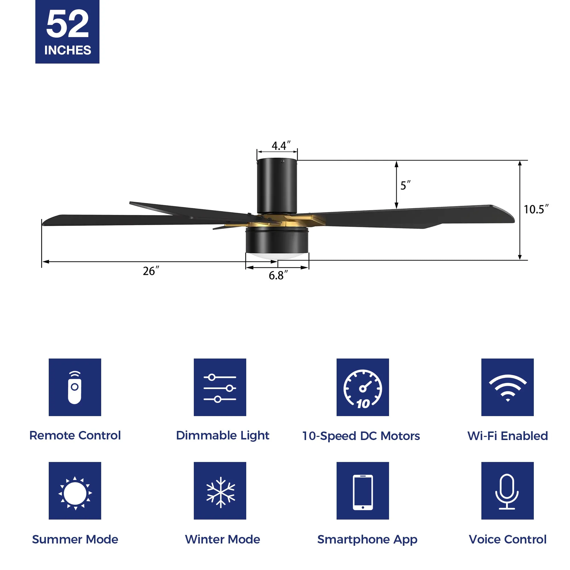 Duluth Outdoor Flush Mount Smart Ceiling Fan with LED Light Remote 52"