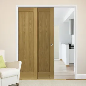 Ely Oak Veneer Staffetta Twin Telescopic Pocket Doors - Unfinished