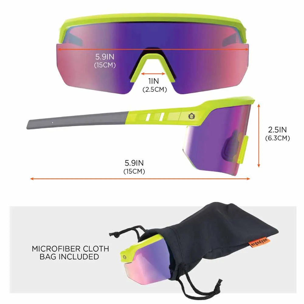 Ergodyne 55015 AEGIR-MI Lime Frame Purple Mirror Lens Safety Glasses