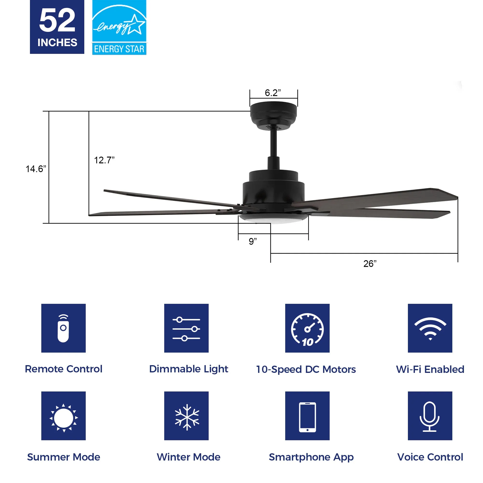 Essex Smart Outdoor Ceiling Fan with Dimmable LED Light Remote 52 Inch