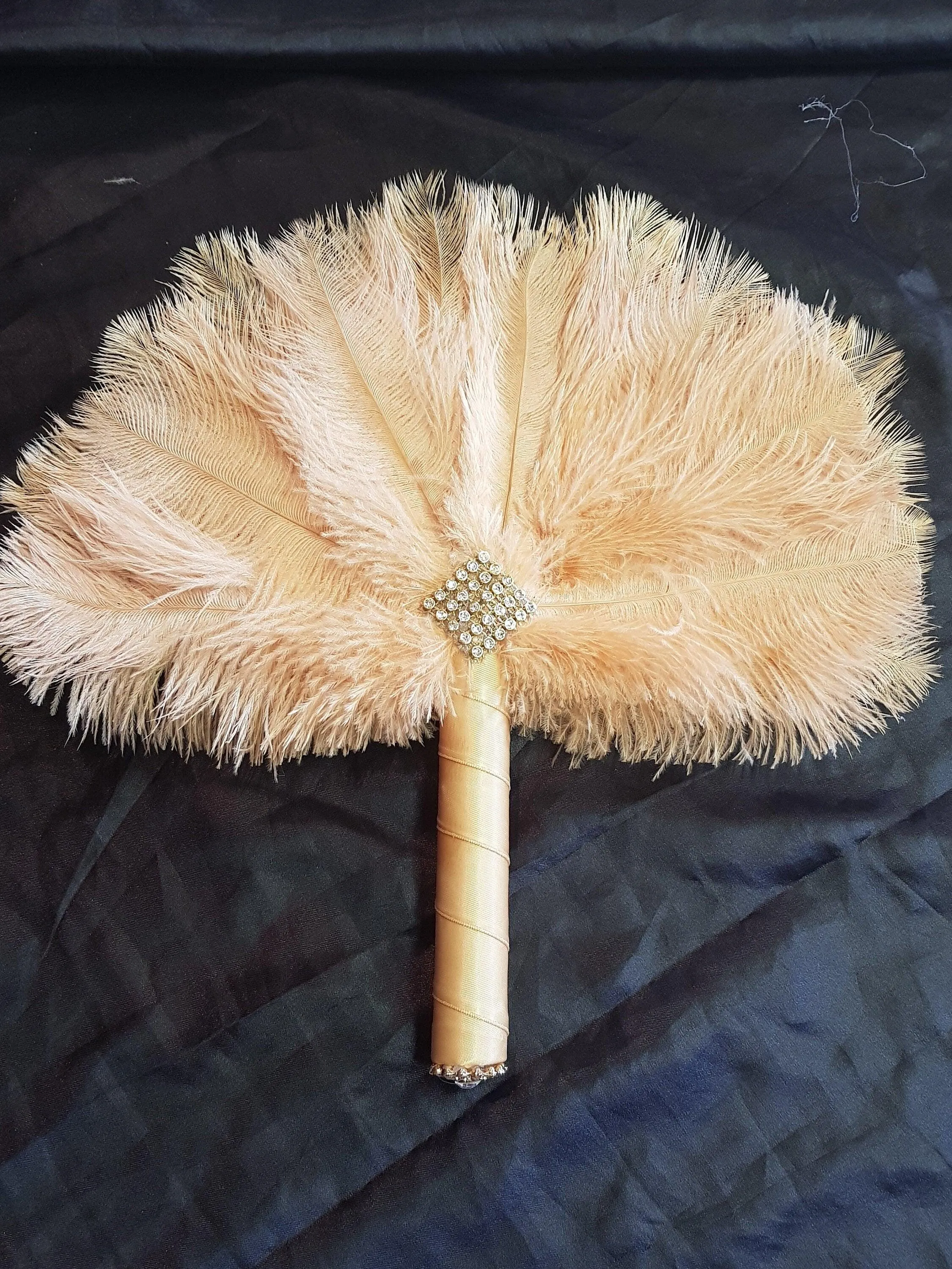 Feather Fan bouquet luxury alternative Bouquet Great Gatsby wedding style -ANY COLOUR Artificial bouquet by Crystal wedding uk