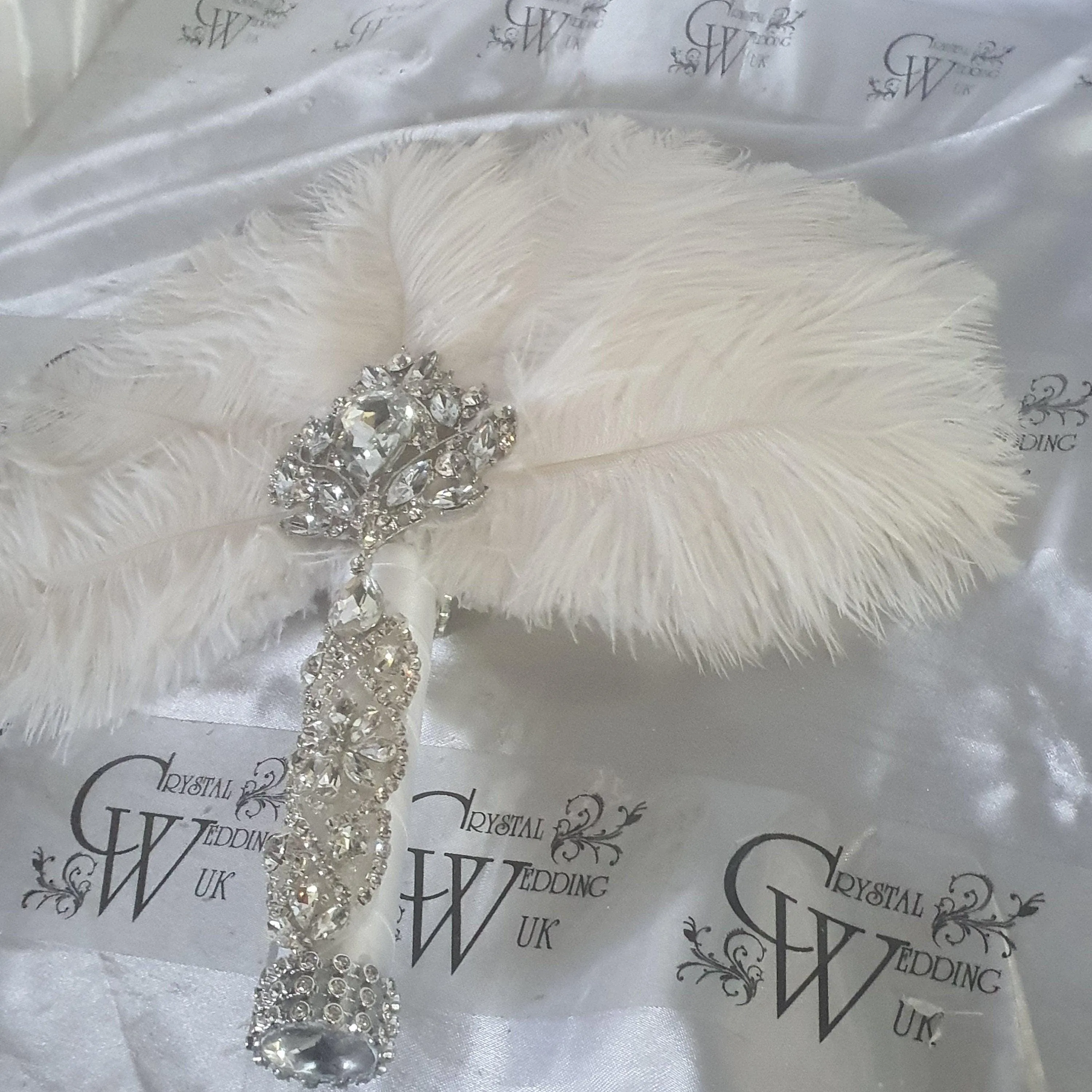 Feather Fan bouquet luxury alternative Bouquet Great Gatsby wedding style -ANY COLOUR Artificial bouquet by Crystal wedding uk