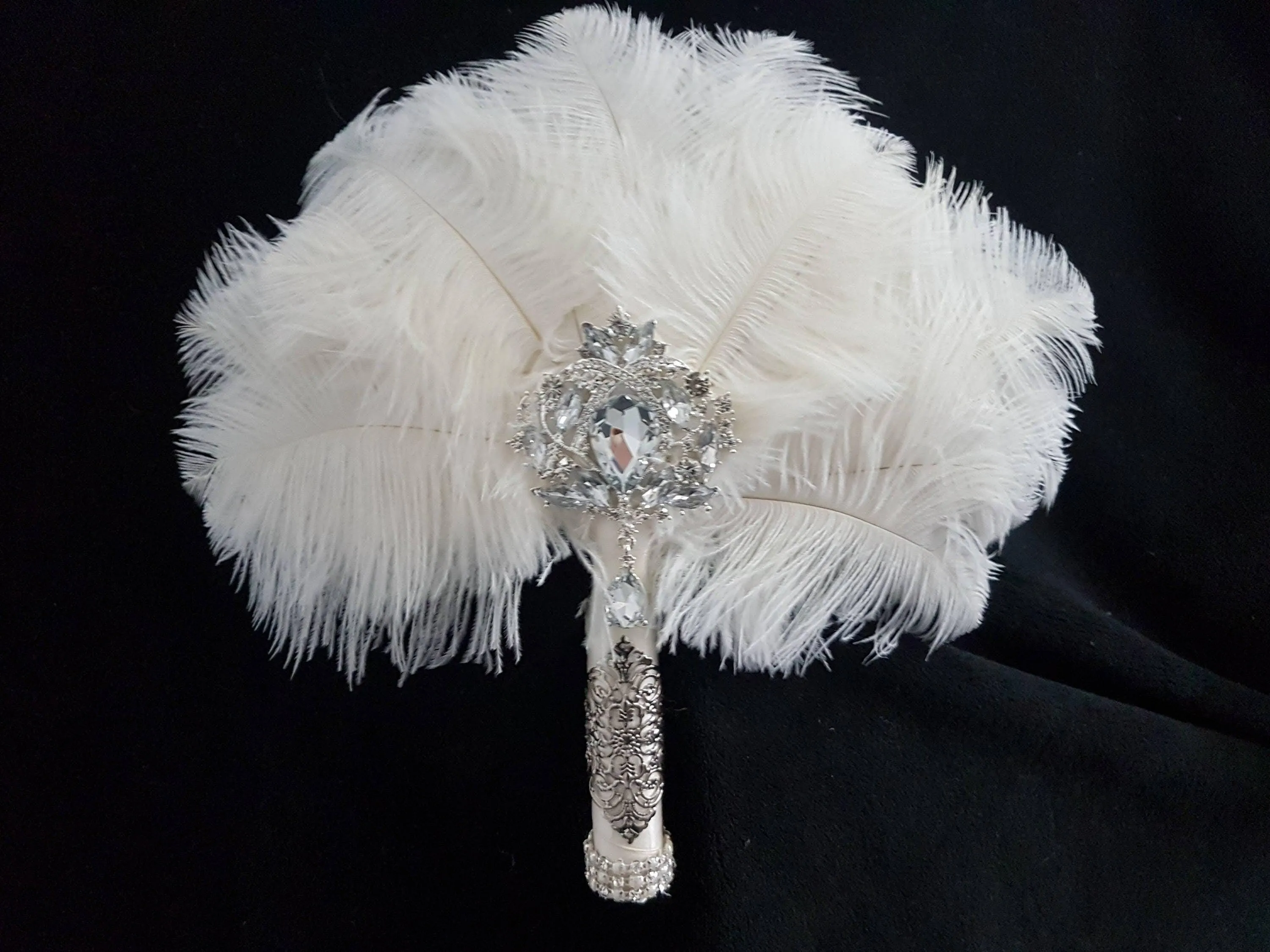 Feather Fan bouquet luxury alternative Bouquet Great Gatsby wedding style -ANY COLOUR Artificial bouquet by Crystal wedding uk