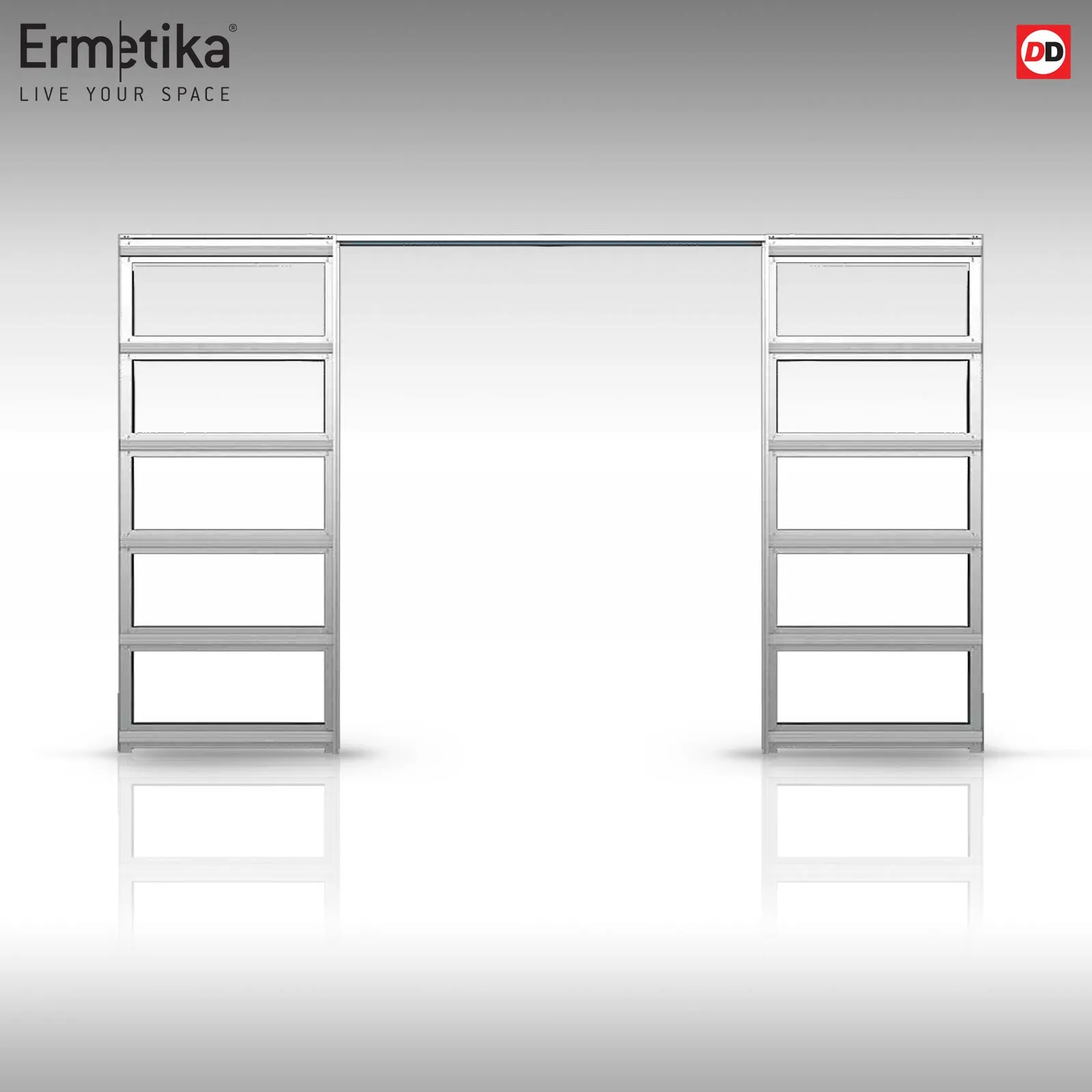 Geo Panelled Absolute Evokit Double Pocket Doors - White Primed