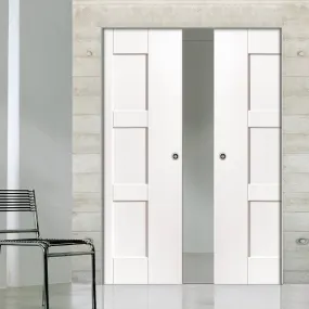 Geo Panelled Absolute Evokit Double Pocket Doors - White Primed