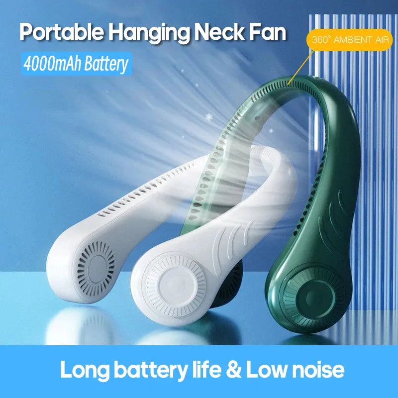 Hanging Neck Fan Portable Cooler Fan USB Leafless 4000Mah Rechargeable Mini Fan 360 Degree Neckband Fan 78 Surround Air Outlets