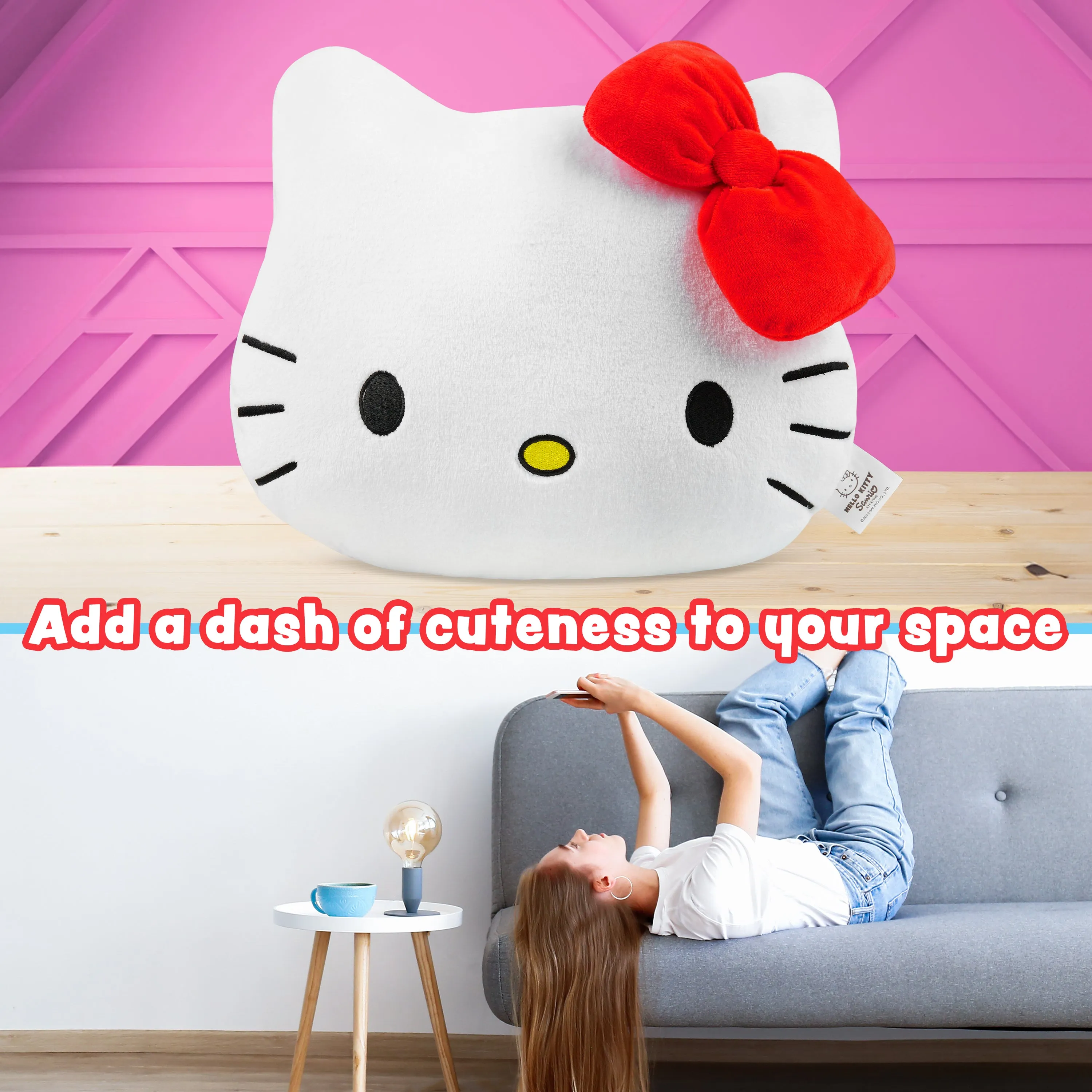 Hello Kitty 3D Plush Pillow Cushion for Bed, Sofa, Cuddle Cushion Women Teens Kids Kawaii Bedroom Accessories 37 x 32cm Gifts for Her