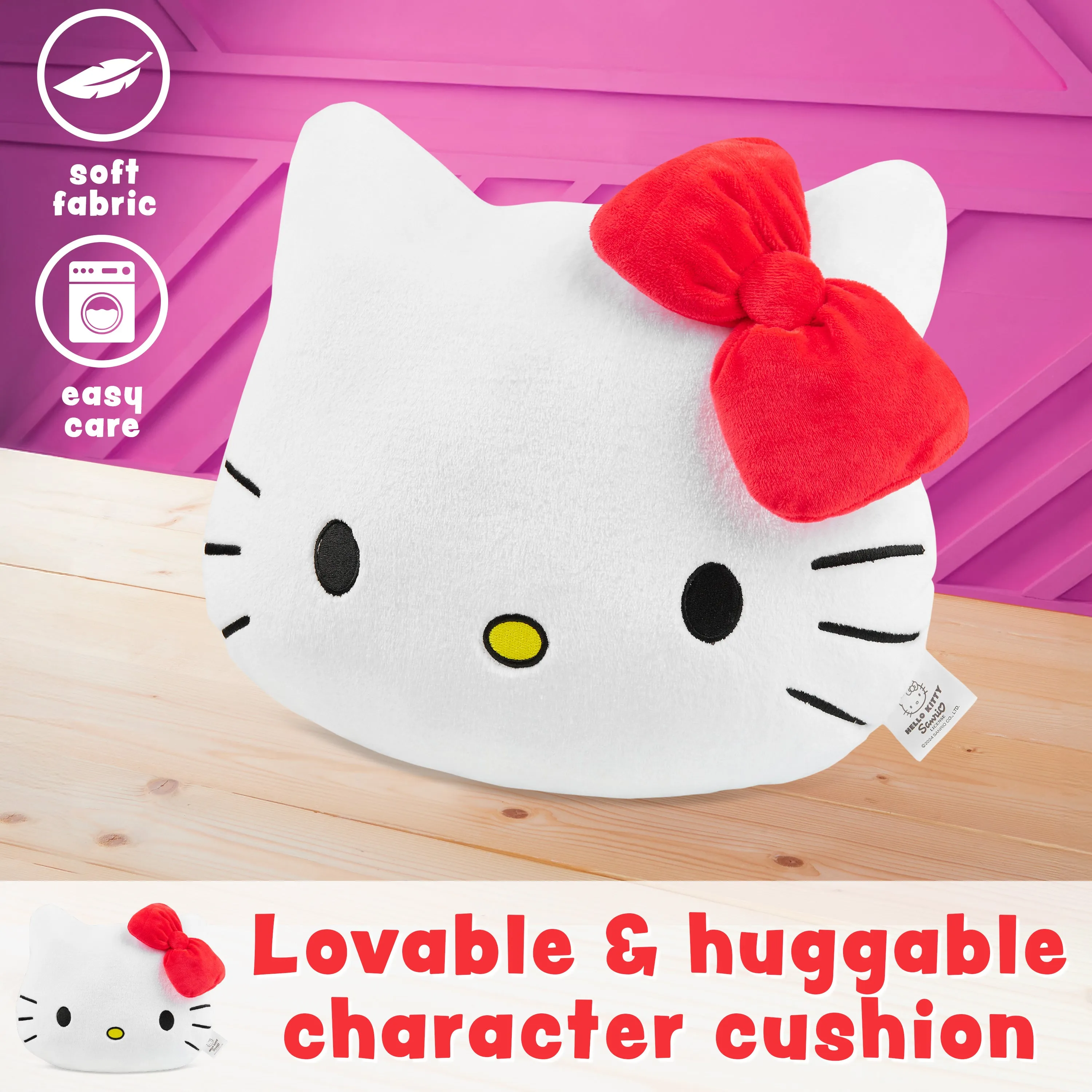 Hello Kitty 3D Plush Pillow Cushion for Bed, Sofa, Cuddle Cushion Women Teens Kids Kawaii Bedroom Accessories 37 x 32cm Gifts for Her