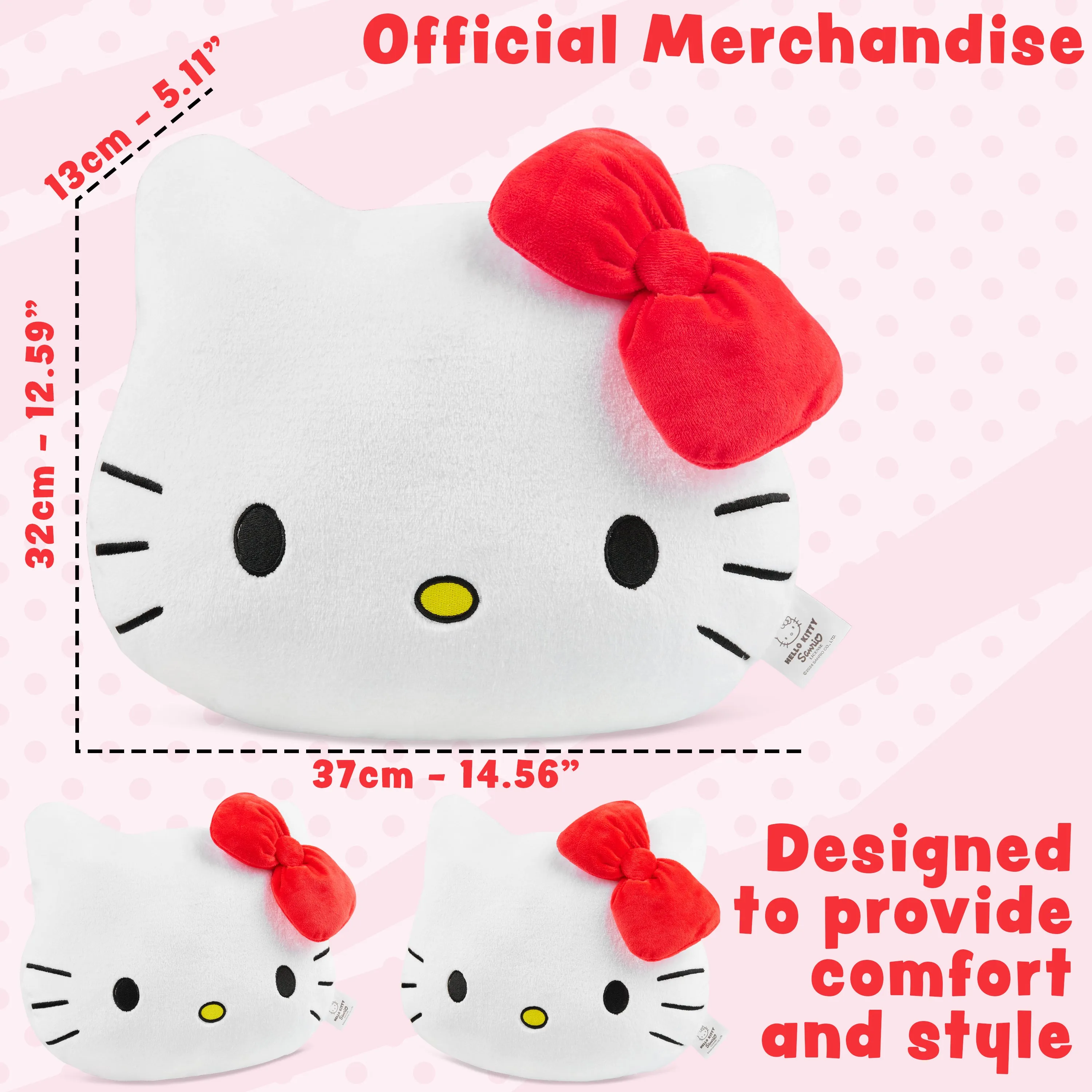 Hello Kitty 3D Plush Pillow Cushion for Bed, Sofa, Cuddle Cushion Women Teens Kids Kawaii Bedroom Accessories 37 x 32cm Gifts for Her