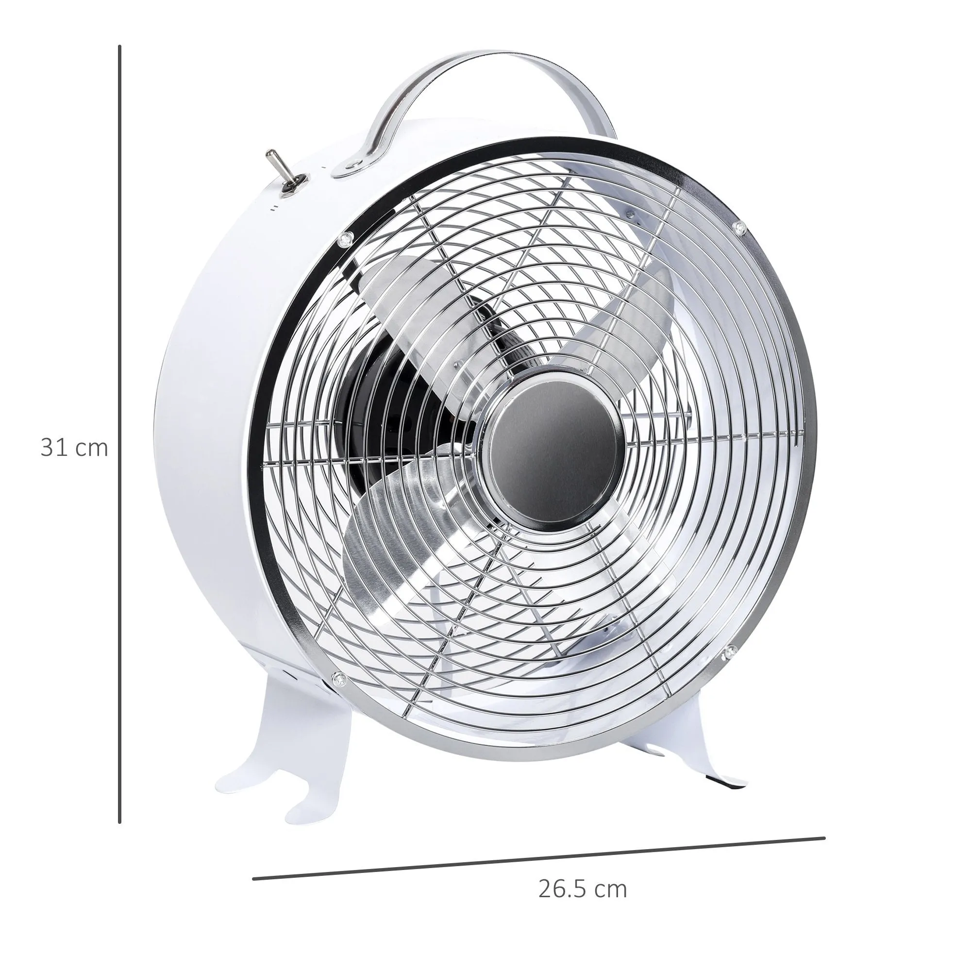 HOMCOM 26cm Electrical Table Desk Fan with 2-Speed  Portable Personal Cooling Fan for Home Office Dorm, White Office,White